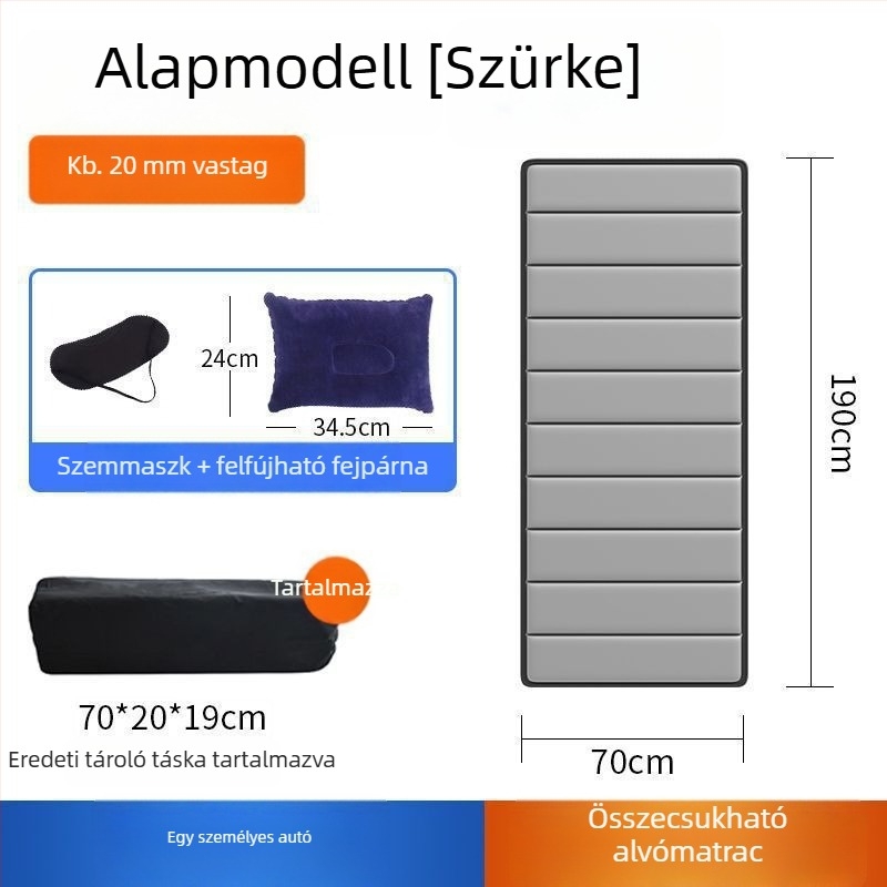 Autóba szerelhető egyágyas alvómatrac, hátsó csomagtartóban összecsukható, univerzális kompatibilitás, felfúvás nélkül