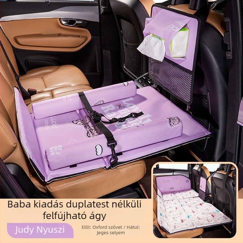 Autó hátsó ülésére foldozható ágy – anyagok: mesterséges bőr és Oxford szövet, modell KT 0615 BS, súly 6,72 kg, teherbírás 300 kg, felfújás nélkül