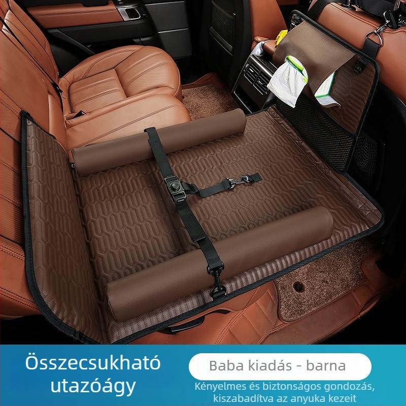 Autó hátsó ülésére foldozható ágy – anyagok: mesterséges bőr és Oxford szövet, modell KT 0615 BS, súly 6,72 kg, teherbírás 300 kg, felfújás nélkül
