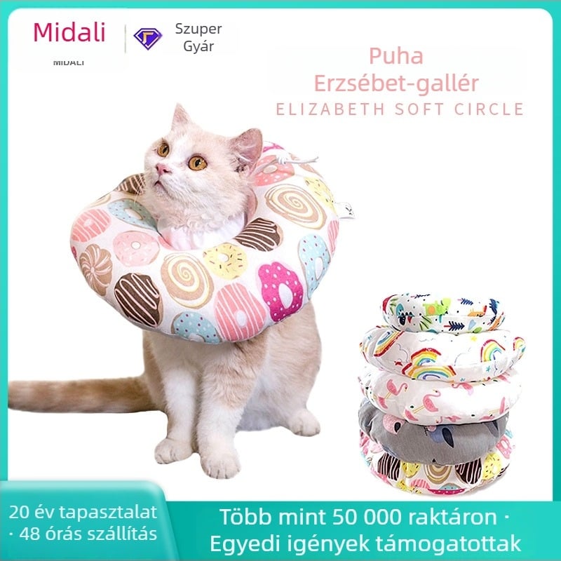 Puha macska Elizabeth-nyakvédő, pamut töltéssel, karcolás és nyalogatás elleni védelemmel, műtét utáni nyakvédő