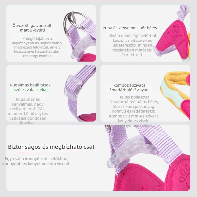 Légáteresztő kutyahám nyeregszerű mellkasi pánttal kis- és közepes méretű kutyáknak