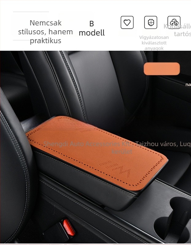 Autókarfa párna - ultra vékony plüss központi kartámasz párnahuzat, háromszög perforációval, négy évszakos univerzális, PU anyag, logó nyomtatás