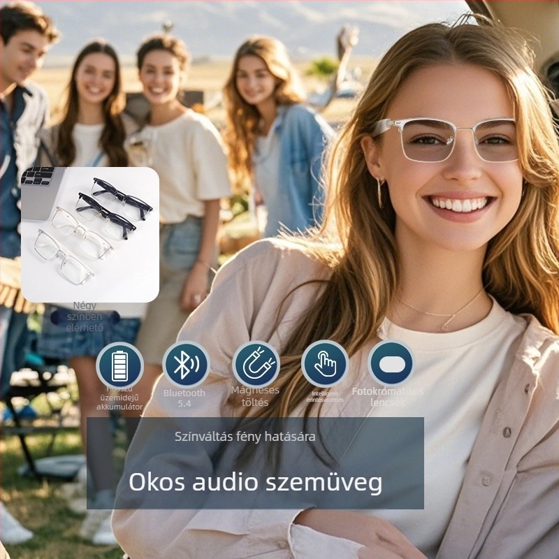 AI fordítással ellátott intelligens Bluetooth szemüveg – GS13, Akkumulátor 70×2, Hatótávolság 10 m, Érintéses vezérlés