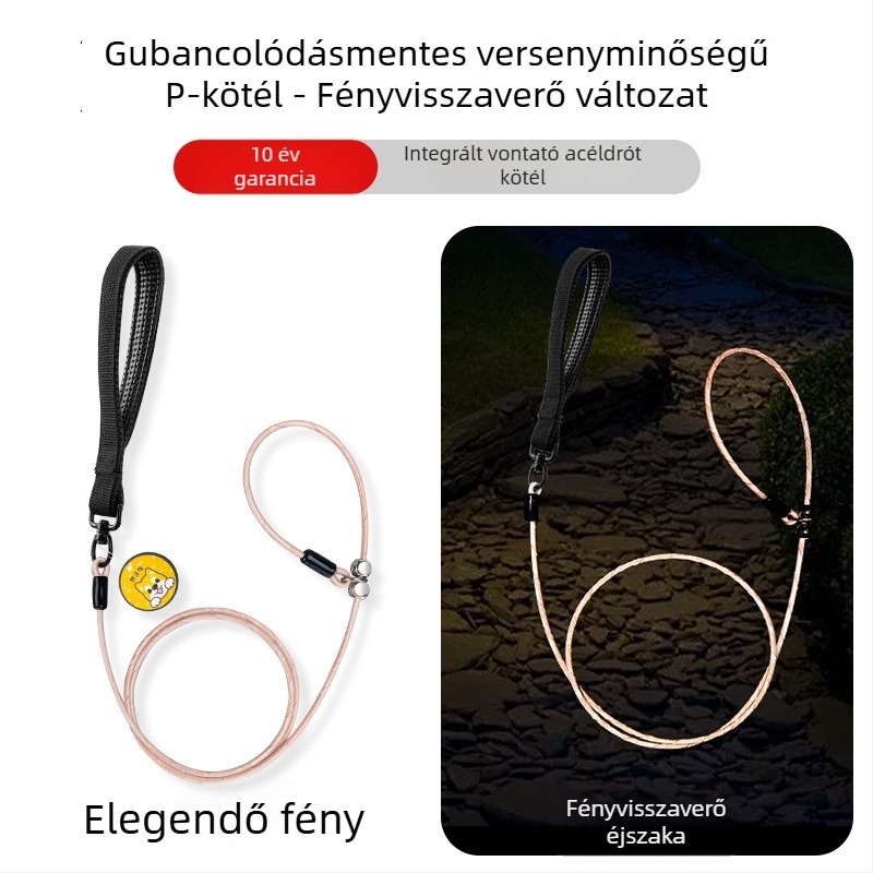 Világító paracord kutyapóráz acélhurokkal, kölyökkutyáknak és közepes méretű kutyáknak, edzéshez, fulladás elleni tervezés