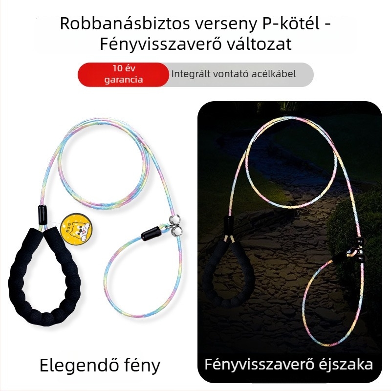 Világító paracord kutyapóráz acélhurokkal, kölyökkutyáknak és közepes méretű kutyáknak, edzéshez, fulladás elleni tervezés
