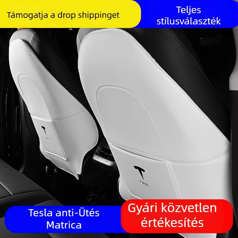 PU hátsó háttámla védő párna Tesla Model Y3-höz – teljes lefedés, rúgás elleni védelem, belső kopásálló, logó nyomtatás