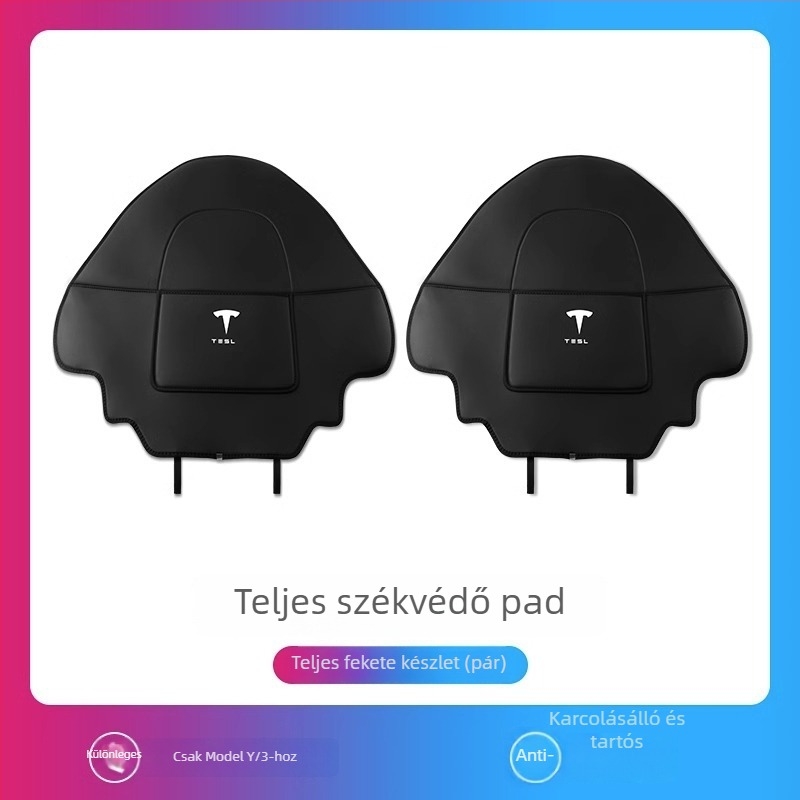 PU hátsó háttámla védő párna Tesla Model Y3-höz – teljes lefedés, rúgás elleni védelem, belső kopásálló, logó nyomtatás