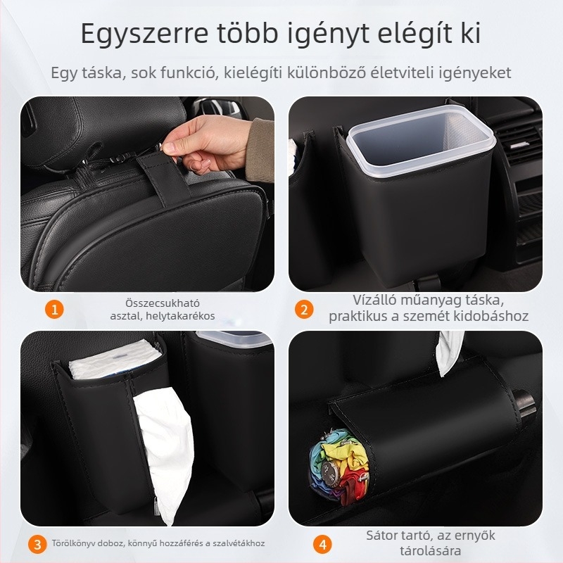 Bőr autó hátsó ülés tároló táska, nagy kapacitású, vízálló, testre szabható