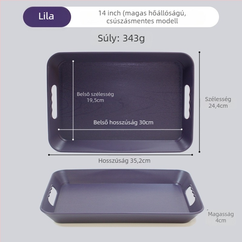 Téglalap alakú műanyag tálca tálaláshoz, fogantyúval, csúszásmentes, vastagított dizájn, nordic egyszerű stílus, éttermeknek és szállodáknak