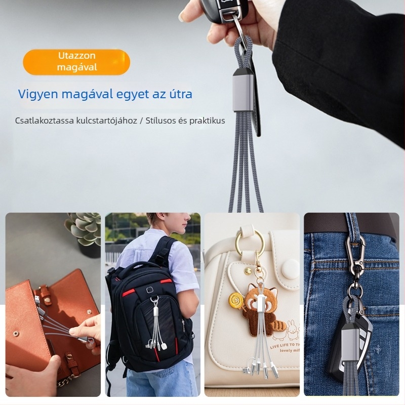 PD60W több interfészes gyors töltésű adatkábel: Lightning, Micro-USB, Type-C; tabletek, laptopok és telefonok számára; hossza max. 0,5 m; nylon bevonat; 60W max; szürke-fehér és sötétszürke
