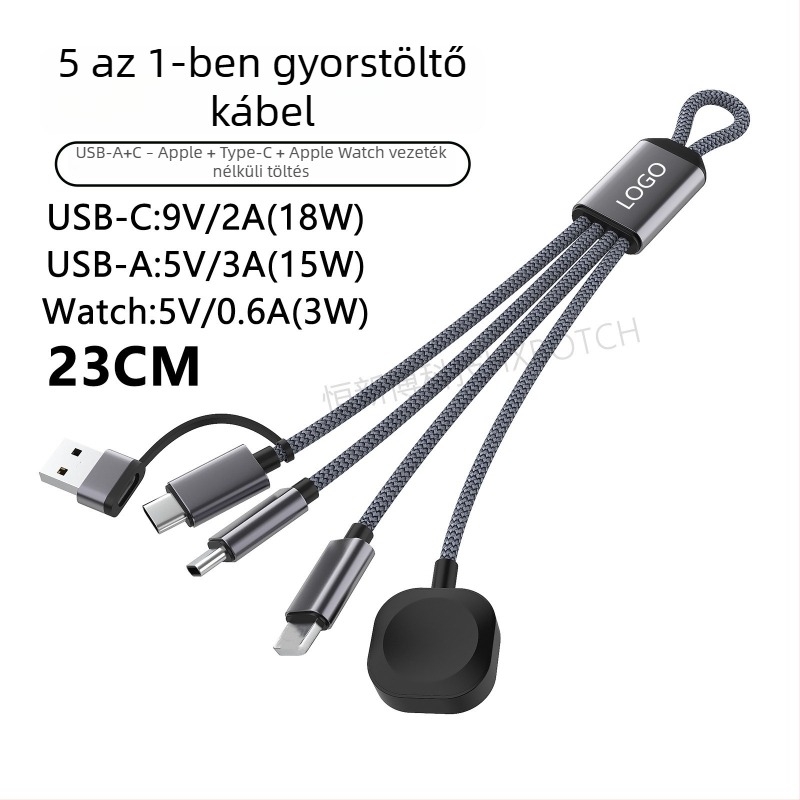 PD60W több interfészes gyors töltésű adatkábel: Lightning, Micro-USB, Type-C; tabletek, laptopok és telefonok számára; hossza max. 0,5 m; nylon bevonat; 60W max; szürke-fehér és sötétszürke