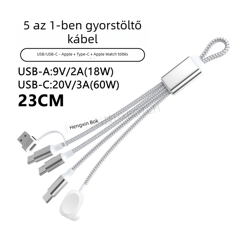 PD60W több interfészes gyors töltésű adatkábel: Lightning, Micro-USB, Type-C; tabletek, laptopok és telefonok számára; hossza max. 0,5 m; nylon bevonat; 60W max; szürke-fehér és sötétszürke