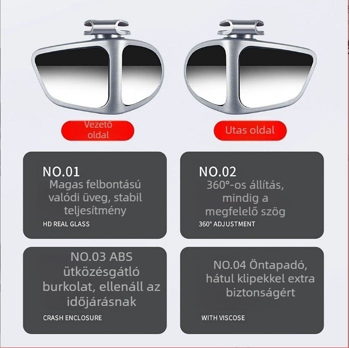 Kerek hátsó tükröző, vakfolttal tág látómezővel, tolatási segéd, dupla oldalú állítható - Shuoqi