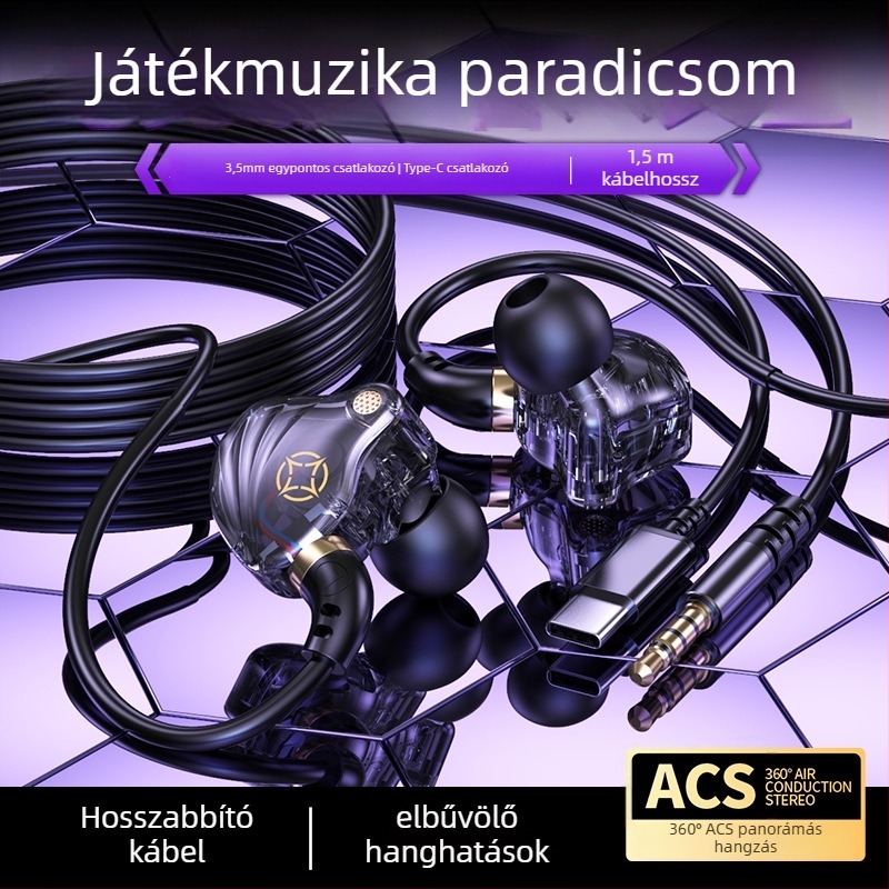 In-Ear vezetékes fejhallgató USB-C és 3,5 mm dupla csatlakozóval (beépített mikrofon, 20–20000 Hz, kábel 1,5–2,5 m)