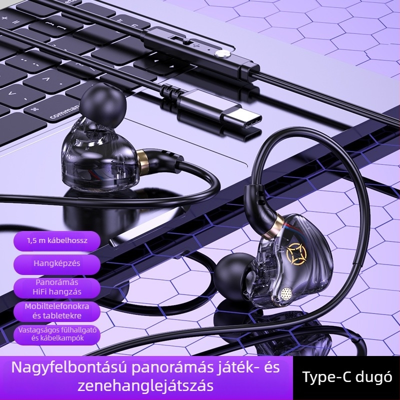 In-Ear vezetékes fejhallgató USB-C és 3,5 mm dupla csatlakozóval (beépített mikrofon, 20–20000 Hz, kábel 1,5–2,5 m)