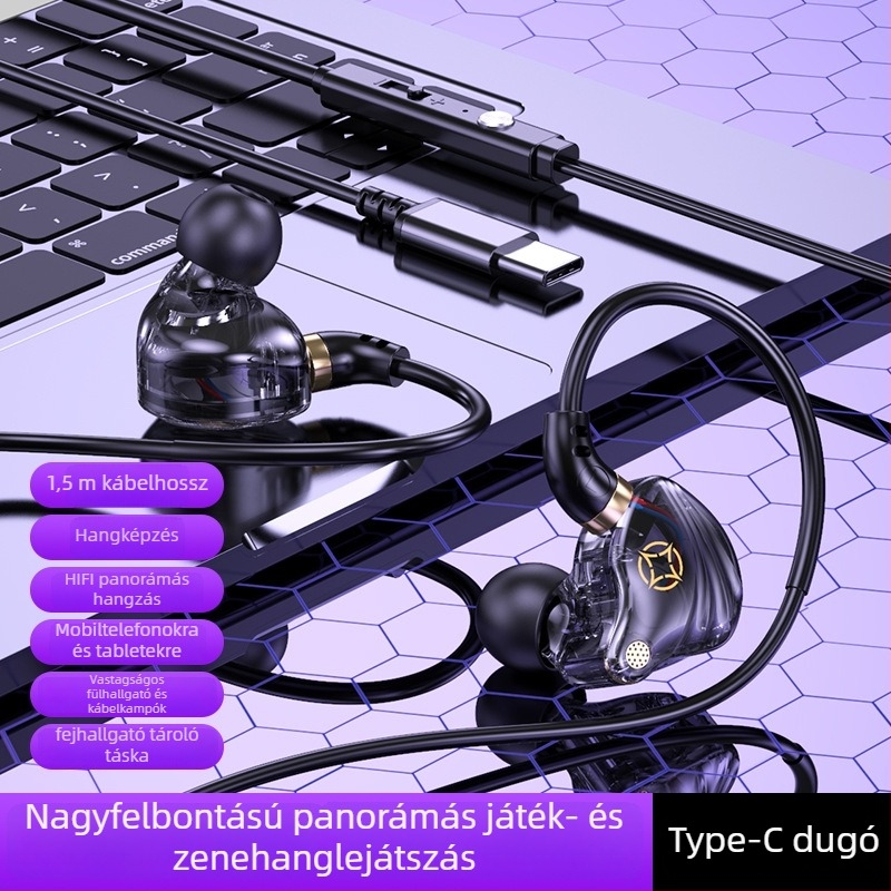 In-Ear vezetékes fejhallgató USB-C és 3,5 mm dupla csatlakozóval (beépített mikrofon, 20–20000 Hz, kábel 1,5–2,5 m)