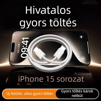 Szövött USB-C–ről USB-C-re adatkábel, 60W gyorstöltés, kompatibil az iPhone 15-tel