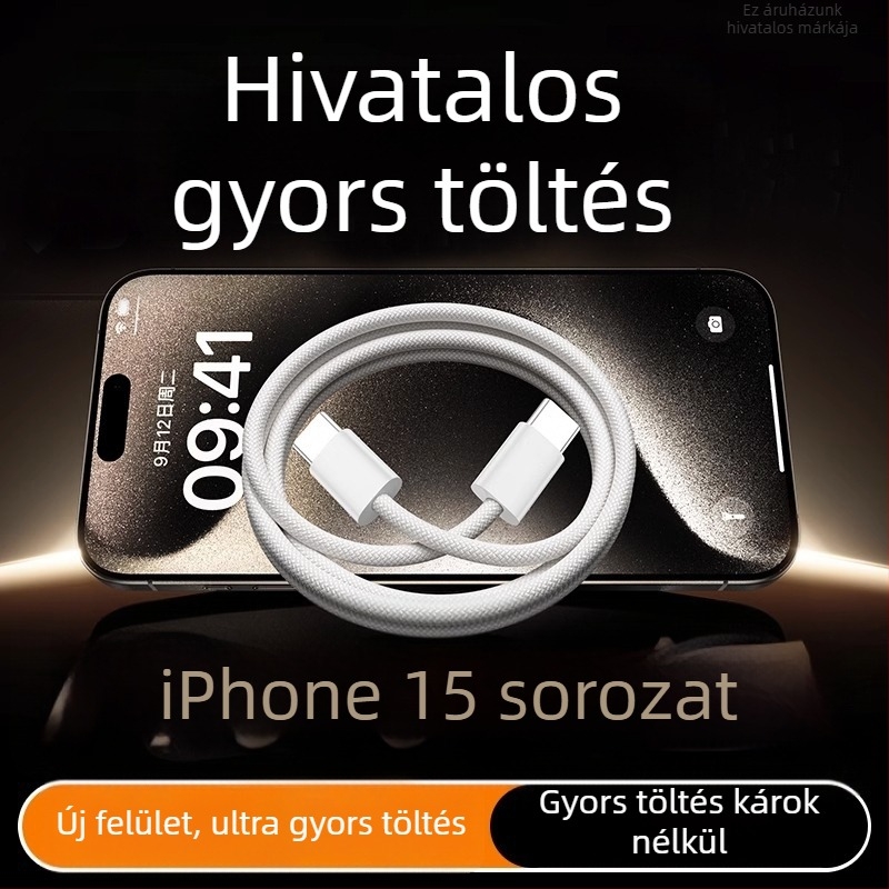 Szövött USB-C–ről USB-C-re adatkábel, 60W gyorstöltés, kompatibil az iPhone 15-tel