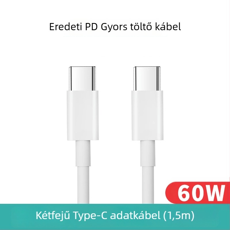 Szövött USB-C–ről USB-C-re adatkábel, 60W gyorstöltés, kompatibil az iPhone 15-tel