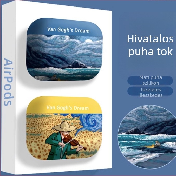 Van Gogh dizájn AirPods Pro 2 védőtok, matt puha szilikon, domborított felület