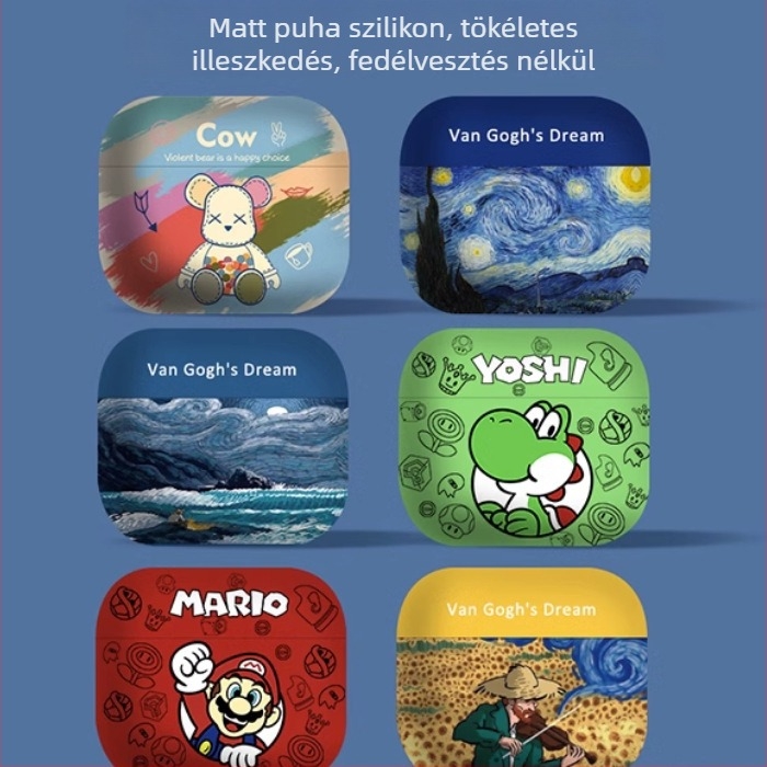 Van Gogh dizájn AirPods Pro 2 védőtok, matt puha szilikon, domborított felület