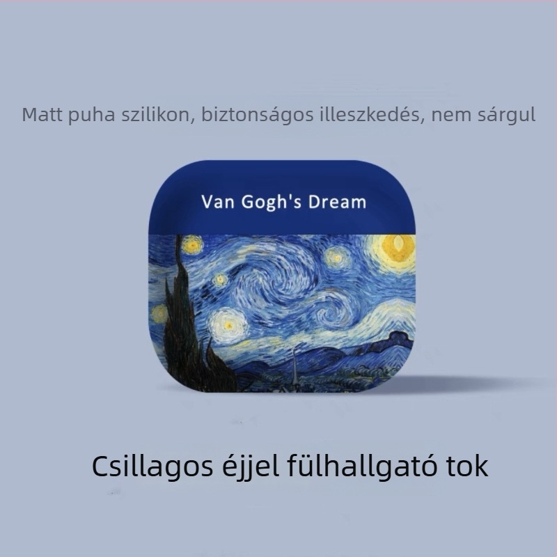 Van Gogh dizájn AirPods Pro 2 védőtok, matt puha szilikon, domborított felület