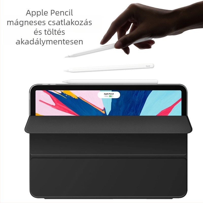 Bőrhatású tok iPad számára mágneses kétszárnyú klip, alvó/ébresztő funkció, ütésálló, tartó, hőelvezetés, kompatibilis iPad Pro 11, Air 6 és Pro 13, 10.9 hüvelyk