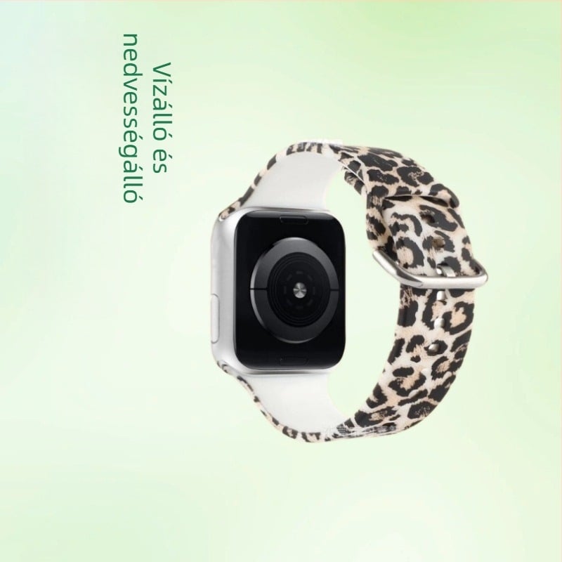 Leopárd mintás szilikon szíj Apple Watch-hoz, kompatibil 41mm, 45mm és 49mm