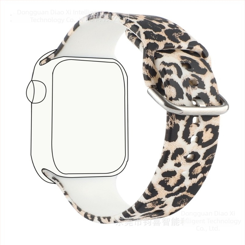 Leopárd mintás szilikon szíj Apple Watch-hoz, kompatibil 41mm, 45mm és 49mm