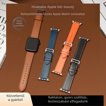 22 mm-es valódi bőr óraszíj Apple Watch-hoz, első réteg marhabőrből, hivatalos modell, sokoldalú