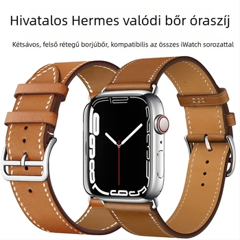 22 mm-es valódi bőr óraszíj Apple Watch-hoz, első réteg marhabőrből, hivatalos modell, sokoldalú