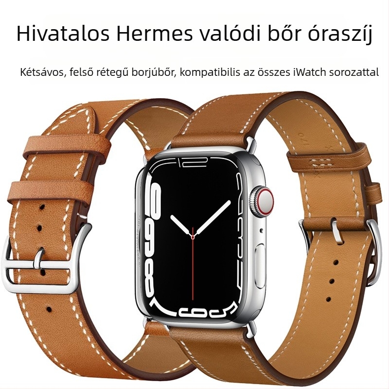 22 mm-es valódi bőr óraszíj Apple Watch-hoz, első réteg marhabőrből, hivatalos modell, sokoldalú