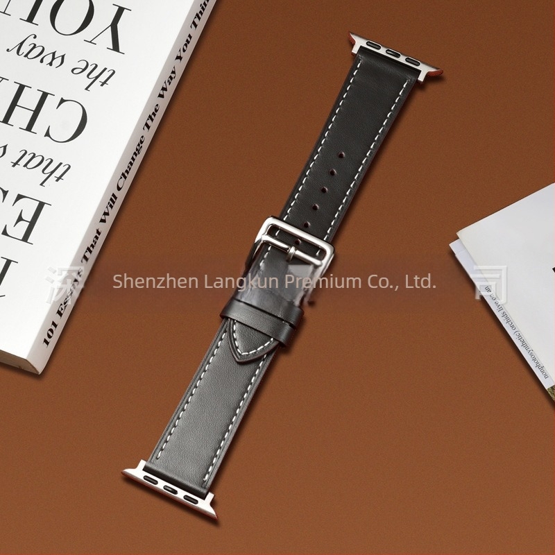 22 mm-es valódi bőr óraszíj Apple Watch-hoz, első réteg marhabőrből, hivatalos modell, sokoldalú