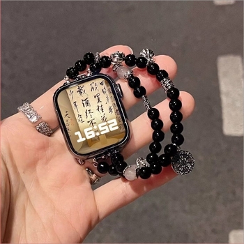 Színes gyöngyös szíj orientális esztétikával Apple Watch S9-hez, gyantából készült szíj, Taosi Bamboo
