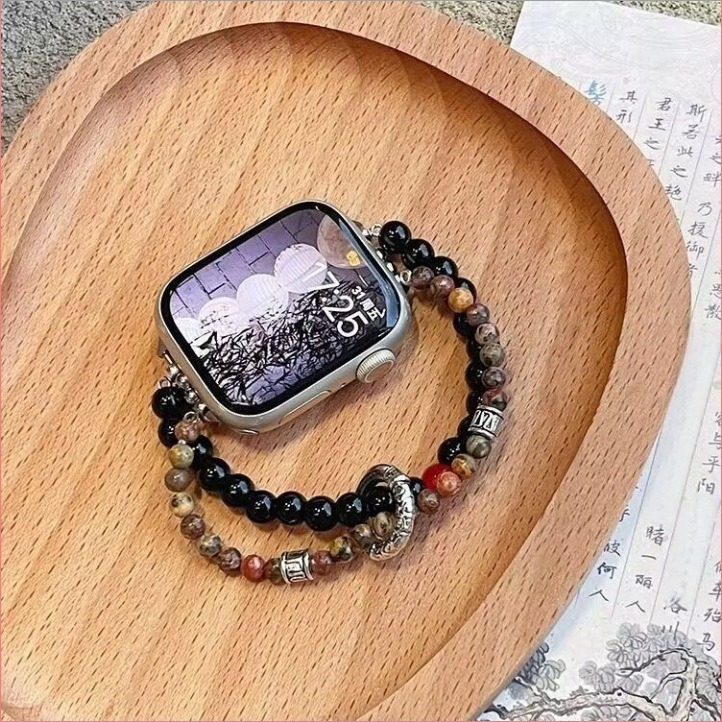 Színes gyöngyös szíj orientális esztétikával Apple Watch S9-hez, gyantából készült szíj, Taosi Bamboo