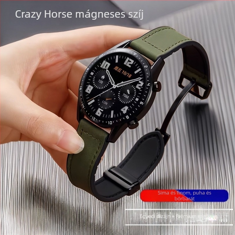 Szilikon óraszíj mágneses zárral, Crazy Horse mintázat, 22 mm széles, kompatibil Huawei GT6/GT5 és Watch4