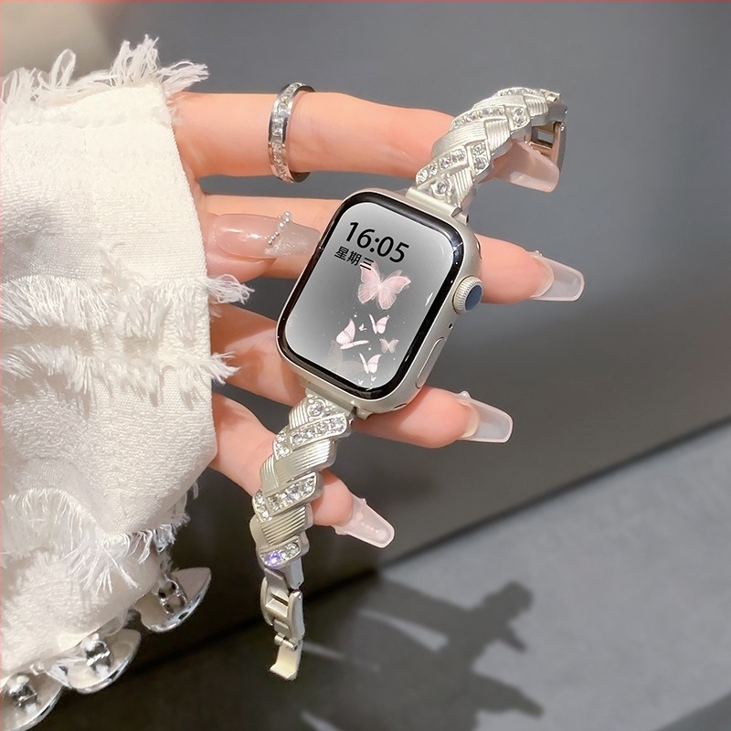 Apple Watch fém szíj, búzaszem fonott mintával, kompatibilis Apple Watch-szal, csat, 30 g