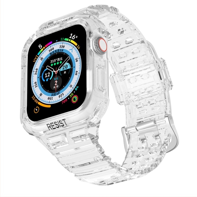 Átlátszó TPU Apple Watch csuklópánt, egy darabból álló, 38/40/41 mm és 42/44/45 mm méretekhez