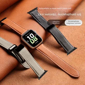 Lychee-textúrájú bőrszíj Apple Watch-hoz mágneses hajtogatós csattal (38/40/41mm, 42/44/45mm)