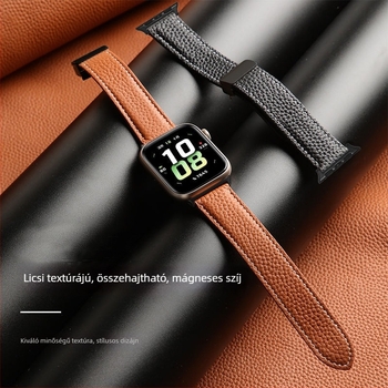 Lychee-textúrájú bőrszíj Apple Watch-hoz mágneses hajtogatós csattal (38/40/41mm, 42/44/45mm)