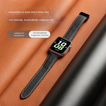 Lychee-textúrájú bőrszíj Apple Watch-hoz mágneses hajtogatós csattal (38/40/41mm, 42/44/45mm)