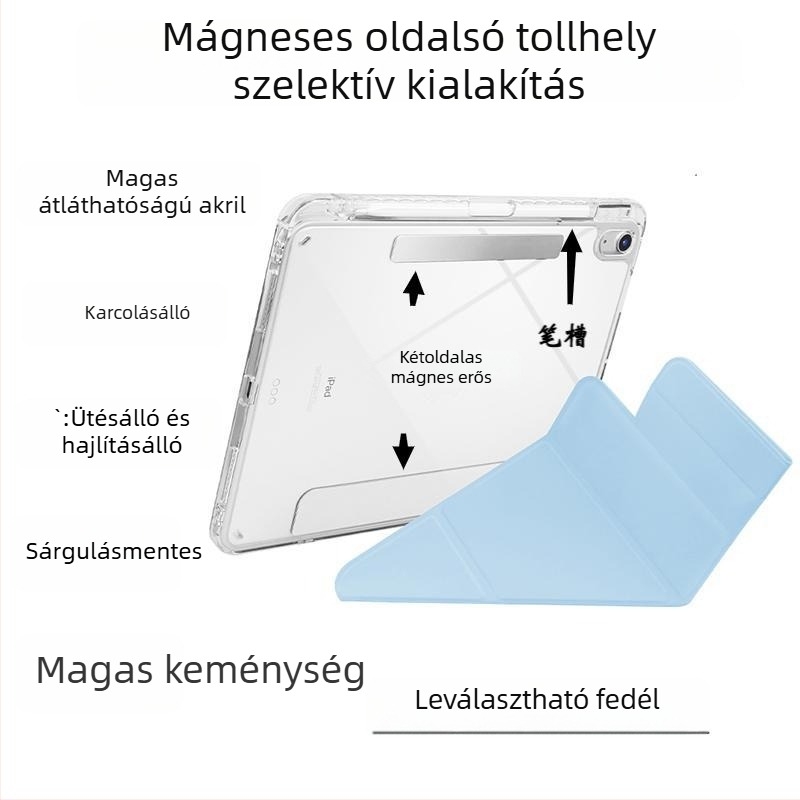 Védőtok leválasztható stylus-tartóval, Air 6, iPad Pro 12.9, Huawei 11 és Apple táblagépekhez, akril felület, sík dizájn, 10.2 hüvelyk