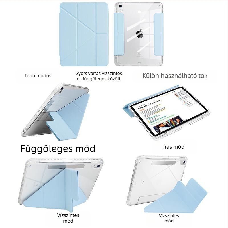 Védőtok leválasztható stylus-tartóval, Air 6, iPad Pro 12.9, Huawei 11 és Apple táblagépekhez, akril felület, sík dizájn, 10.2 hüvelyk