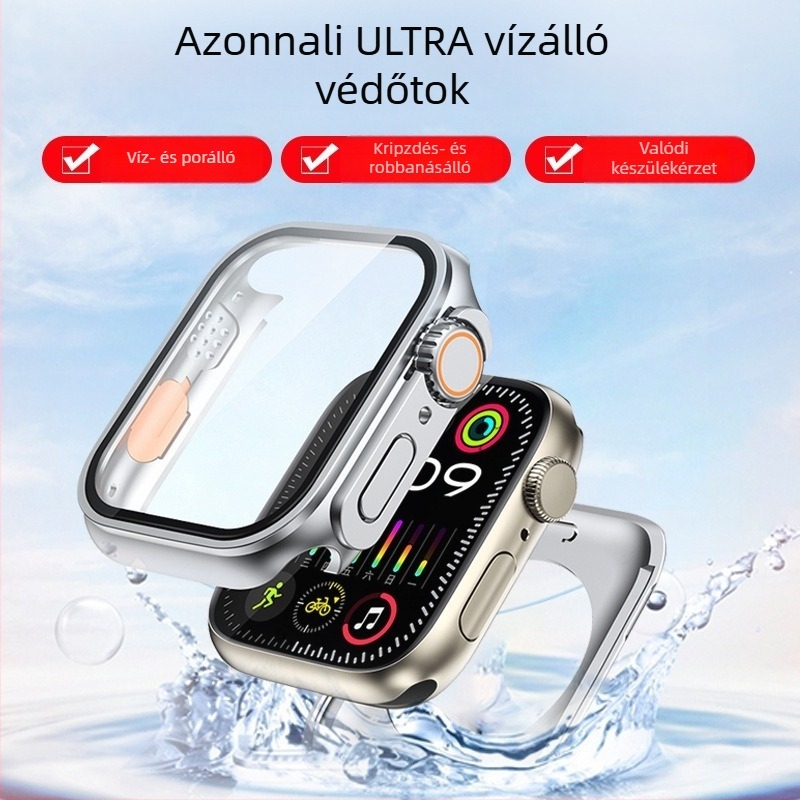 Apple Watch S8/S9 teljes körű vízálló védőtok – PC + edzett fólia, 360° védelem