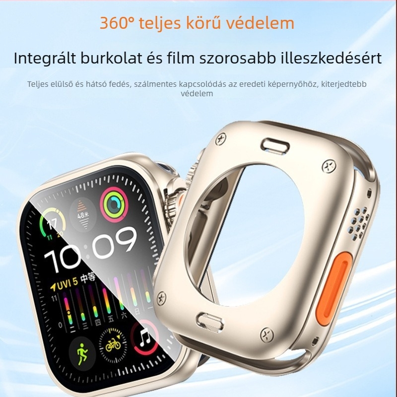 Apple Watch S8/S9 teljes körű vízálló védőtok – PC + edzett fólia, 360° védelem