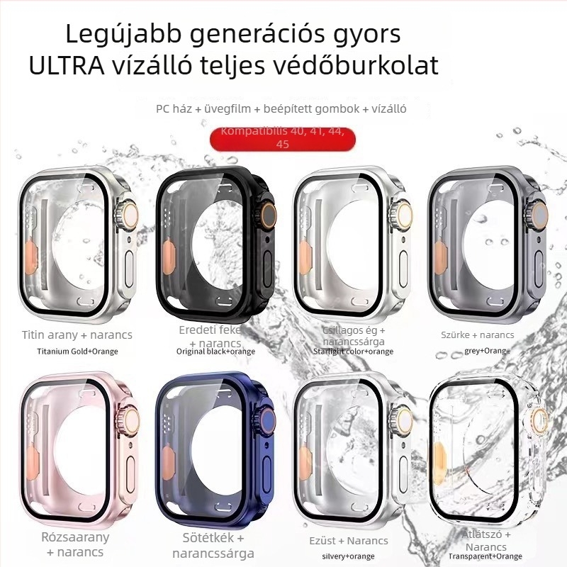 Apple Watch S8/S9 teljes körű vízálló védőtok – PC + edzett fólia, 360° védelem