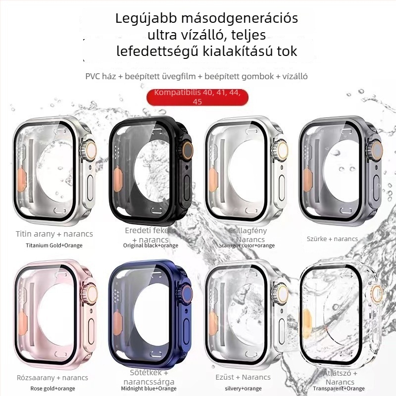 Apple Watch S8/S9 teljes körű vízálló védőtok – PC + edzett fólia, 360° védelem
