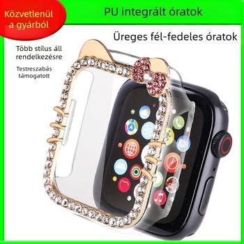 KT macskás gyémánttal díszített tok Apple Watch 41 mm-hez, beépített kijelzővédővel
