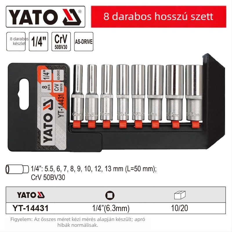 Autójavításhoz Socket Ráccsal Készlet – 1/4-es meghajtás, Króm-vanádium acél, Márka Yato
