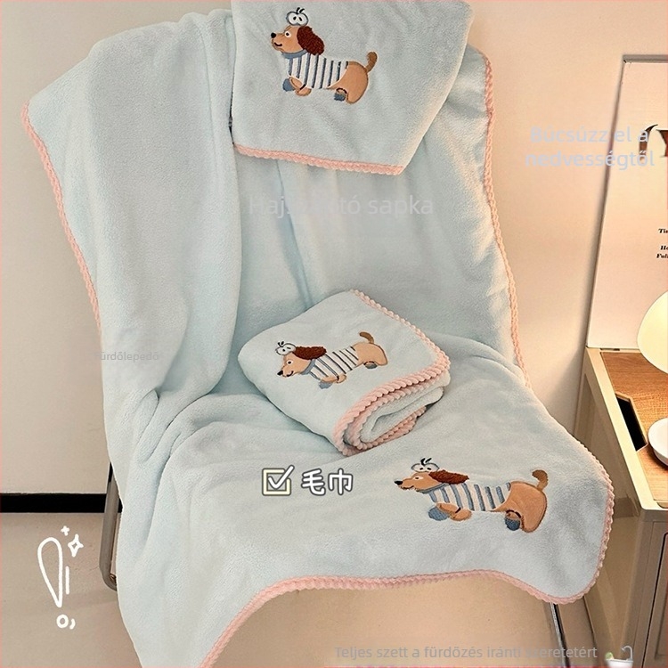 Három darab mikroszálas törölközőből álló fürdőkészlet hajszárító sapkával, könnyű, egyenként kevesebb mint 100 g, 150D Jacquard szövés